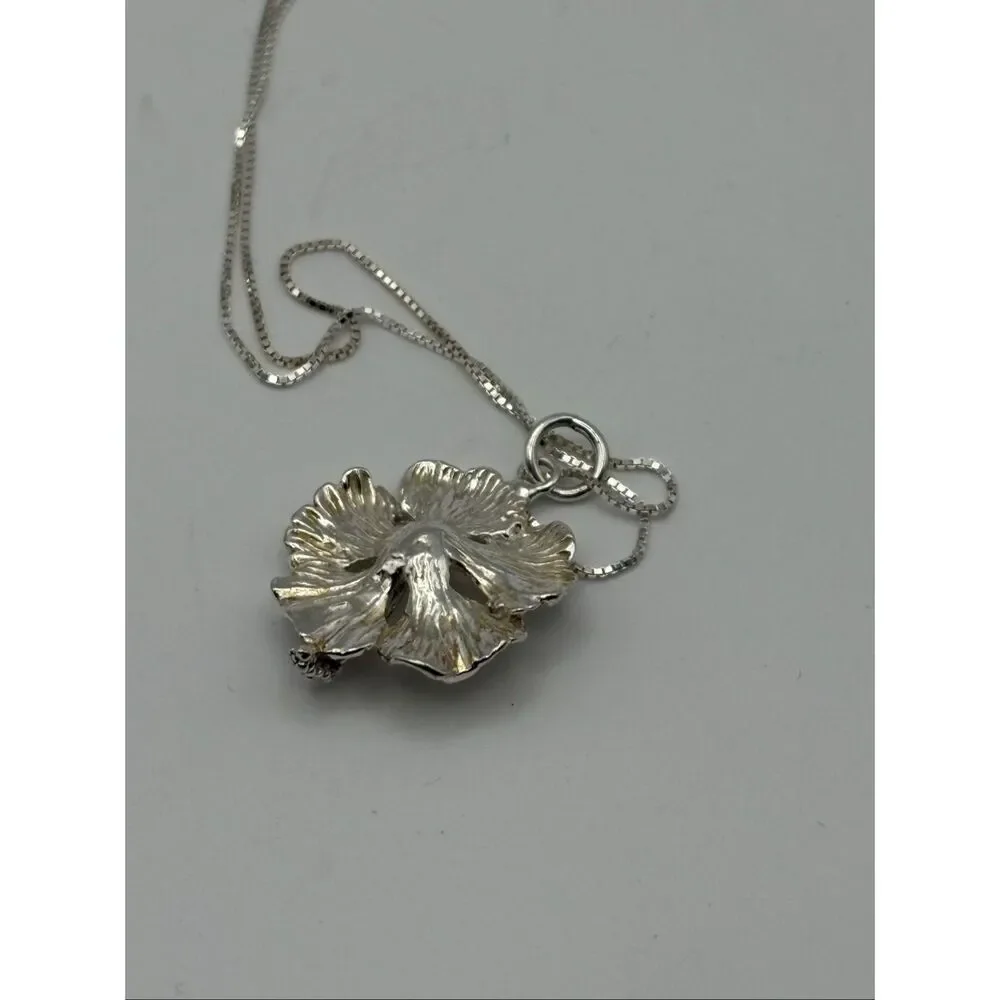 Hibiscus Flower Sterling Silver Pendant, 18